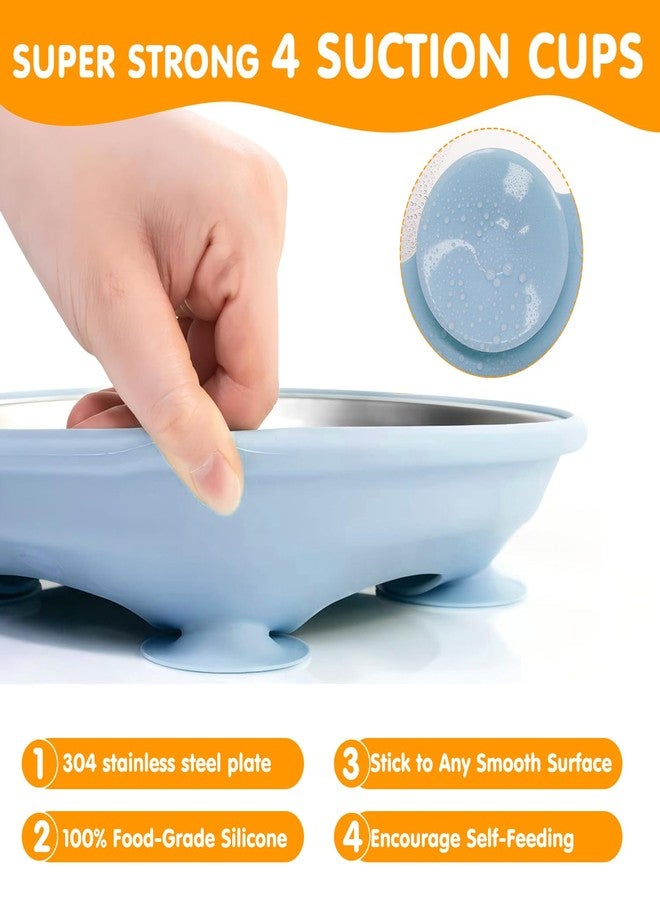 JVEOO Stainless Steel Toddler Plates with Suction, 4 Pack Kids Baby Plates Set with Sturdy Silicone Suction Base Easy to Clean 9 inch - Image 5