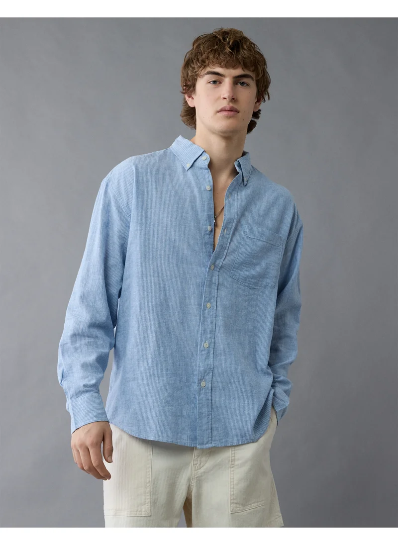 American Eagle AE Everyday Relaxed Linen-Blend Button-Up Shirt
