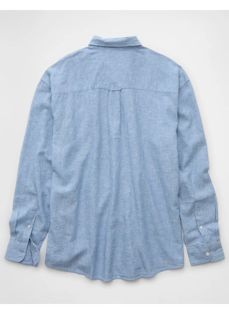 American Eagle AE Everyday Relaxed Linen-Blend Button-Up Shirt