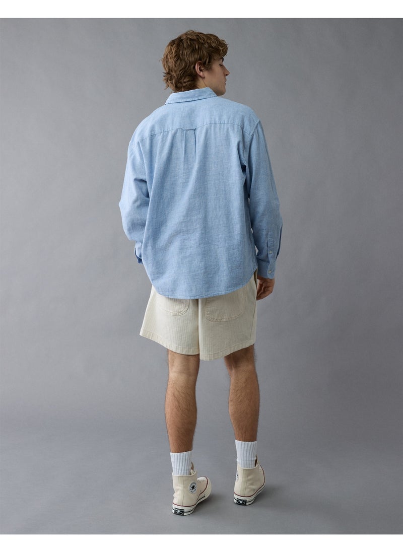American Eagle - AE Everyday Relaxed Linen-Blend Button-Up Shirt - Image 1