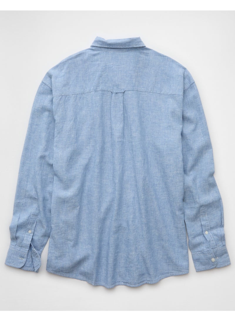 American Eagle - AE Everyday Relaxed Linen-Blend Button-Up Shirt - Image 1