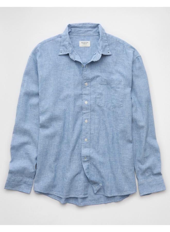 American Eagle AE Everyday Relaxed Linen-Blend Button-Up Shirt  - Image 3