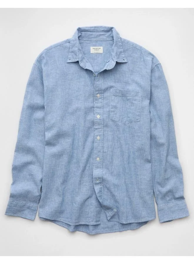 American Eagle AE Everyday Relaxed Linen-Blend Button-Up Shirt