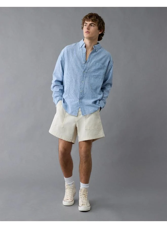American Eagle AE Everyday Relaxed Linen-Blend Button-Up Shirt
