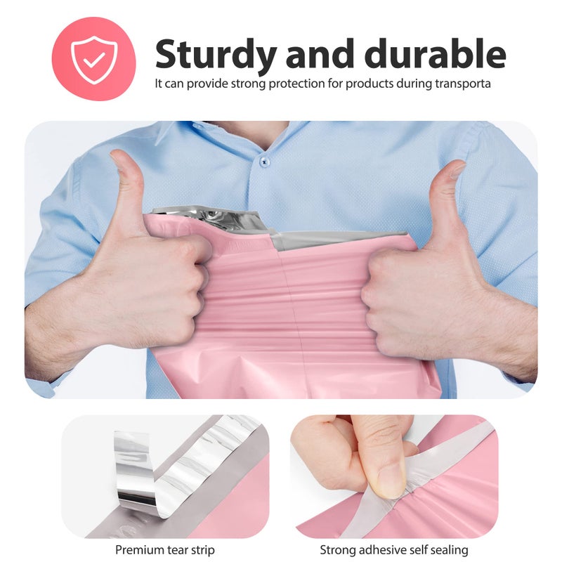 Fuxury أكياس شحن فاخرة بولي 14.5x19 بوصة 50 قطعة للأعمال الصغيرة، أظرف شحن للملابس، أظرف شحن ذاتية الإغلاق، أكياس بولي مقاومة للماء، أكياس تعبئة متينة، وردي فاتح - Image 4