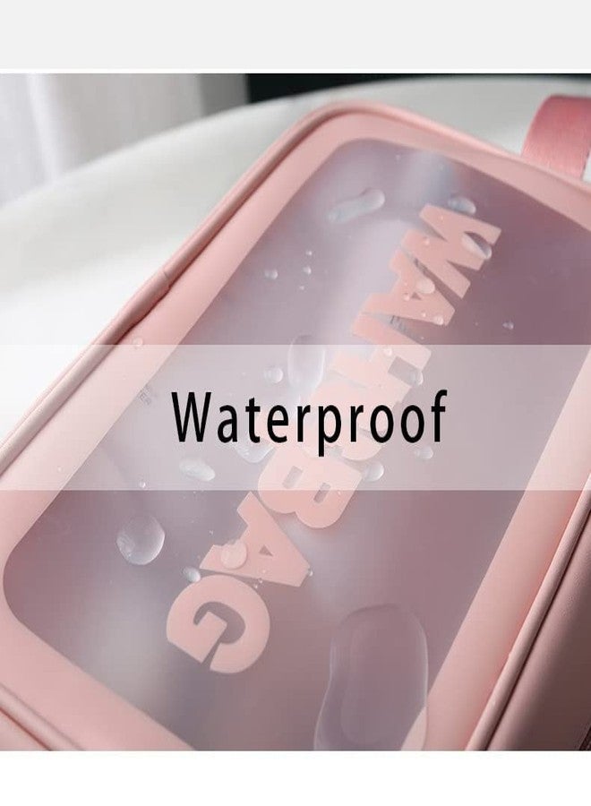 Salepush Cosmetic Wash Bag Makeup Pouch Travel Transparent Toiletry Zipper with Handle Household Grooming Kit Portable Organizer Pouch for Women - Men. (3 pcs Pink wash Bag) - Image 4