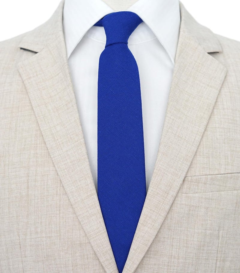 BELLUNO Men's Skinny Ties, Cotton Linen Blend 2.5 inch Solid Neckties - Image 2