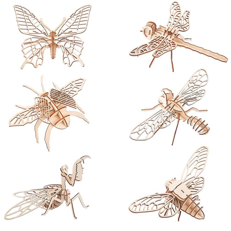 iCHONY 3D Wooden Insect Puzzle 6 Piece Set Insect Animal Skeleton Assembly Model Puzzle DIY Wooden Crafts 3D Puzzle Wood Toys Gifts for Adults Teens Birthday Gifts Christmas - Image 2
