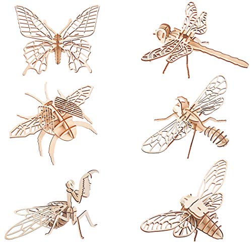 iCHONY 3D Wooden Insect Puzzle 6 Piece Set Insect Animal Skeleton Assembly Model Puzzle DIY Wooden Crafts 3D Puzzle Wood Toys Gifts for Adults Teens Birthday Gifts Christmas - Image 1