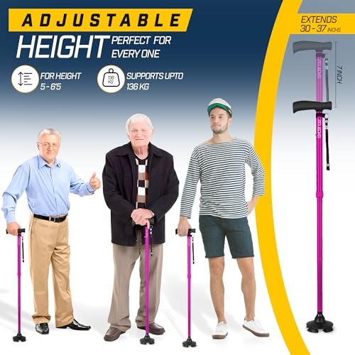 ZELECKS Walking Cane for Women & Men - Self Standing Adjustable Folding Cane with T Handle and 360 Pivot Base - Lightweight Foldable Walking Stick for Seniors - Collapsible Cane for Walking - Image 5