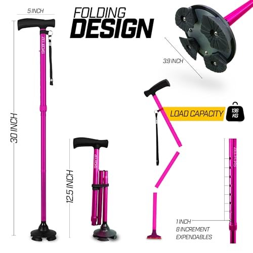 ZELECKS Walking Cane for Women & Men - Self Standing Adjustable Folding Cane with T Handle and 360 Pivot Base - Lightweight Foldable Walking Stick for Seniors - Collapsible Cane for Walking - Image 2