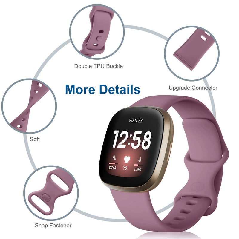 Dirrelo Compatible with Fitbit Versa 3/4 Bands & Sense 2 Bands for Women, Soft Replacement Sport Strap Band for Versa 3/4 Sense 2 Smart Watch (Large, Black/Smoke Violet/Milk Tea/Starlight) - Image 3