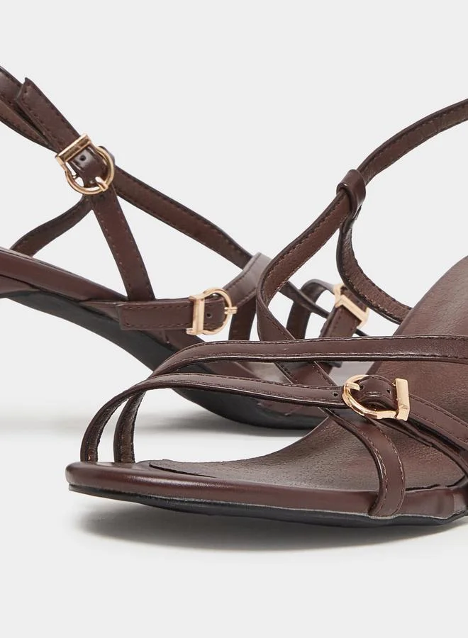 Styli Brown Strappy Mid-Heel Sandals