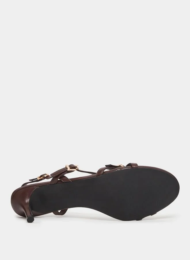 Styli  Brown Strappy Mid-Heel Sandals for Women | Best Price UAE