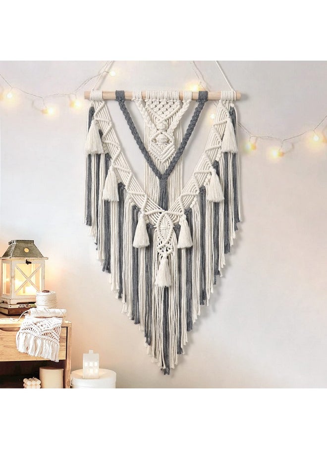 Dremisland Dremisland Macrame Woven Wall Hanging Boho Geometric Woven Tapestry Beige & Grey Cotton Handmade Bohemian Art Decor with Tassel Craft Ornament for Bedroom Living Room Apartment Nursery (Grey)  - Image 1