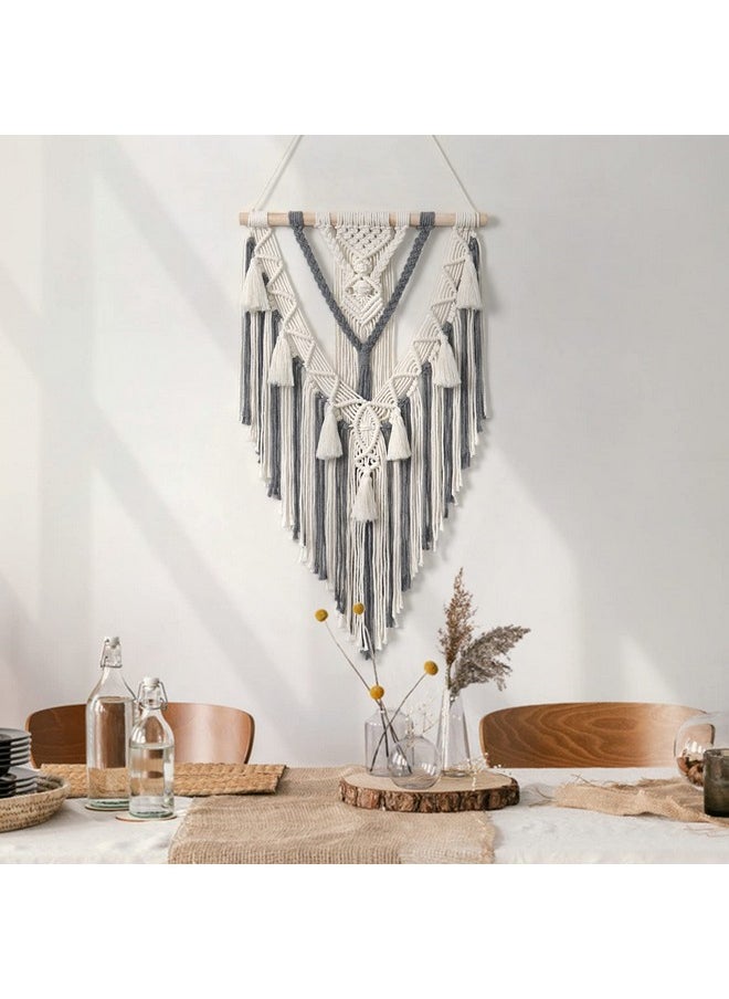 Dremisland Dremisland Macrame Woven Wall Hanging Boho Geometric Woven Tapestry Beige & Grey Cotton Handmade Bohemian Art Decor with Tassel Craft Ornament for Bedroom Living Room Apartment Nursery (Grey)  - Image 5