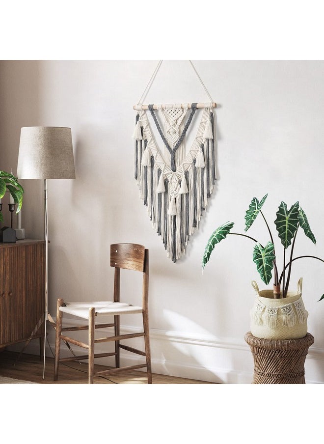 Dremisland Dremisland Macrame Woven Wall Hanging Boho Geometric Woven Tapestry Beige & Grey Cotton Handmade Bohemian Art Decor with Tassel Craft Ornament for Bedroom Living Room Apartment Nursery (Grey)  - Image 2