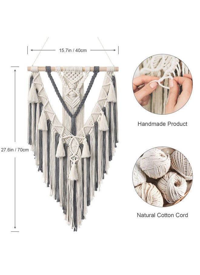 Dremisland Dremisland Macrame Woven Wall Hanging Boho Geometric Woven Tapestry Beige & Grey Cotton Handmade Bohemian Art Decor with Tassel Craft Ornament for Bedroom Living Room Apartment Nursery (Grey)  - Image 3