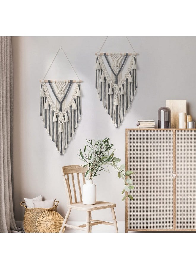 Dremisland Dremisland Macrame Woven Wall Hanging Boho Geometric Woven Tapestry Beige & Grey Cotton Handmade Bohemian Art Decor with Tassel Craft Ornament for Bedroom Living Room Apartment Nursery (Grey)  - Image 4