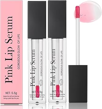 2PCS Pink Lip Serum Plumper Color Changing Lip Gloss Hydrating Lip Plumping Serum Extreme Lip Plumper for Women Moisturizing Lip Stain Nourishing Repair Lip Oil Tinted Plump Lip Gloss - Image 1