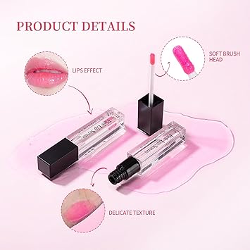 2PCS Pink Lip Serum Plumper Color Changing Lip Gloss Hydrating Lip Plumping Serum Extreme Lip Plumper for Women Moisturizing Lip Stain Nourishing Repair Lip Oil Tinted Plump Lip Gloss - Image 4