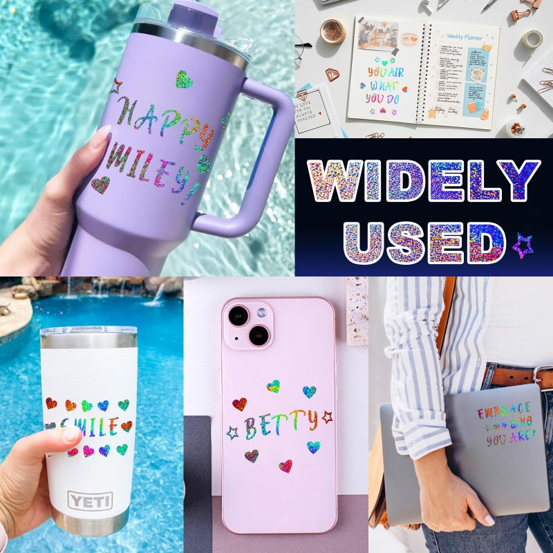 AIERSA Vinyl Letter Stickers for Stanley Cups Waterproof  Alphabet Name Stickers Glitter to Persoanlize Your cups  Self-adhesive Lettering Water Bottle Stickers  Holographic  6 Sheets - Image 5