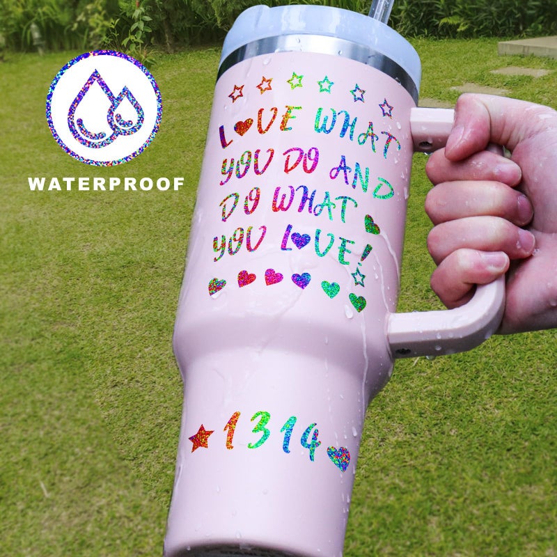 AIERSA Vinyl Letter Stickers for Stanley Cups Waterproof  Alphabet Name Stickers Glitter to Persoanlize Your cups  Self-adhesive Lettering Water Bottle Stickers  Holographic  6 Sheets - Image 3