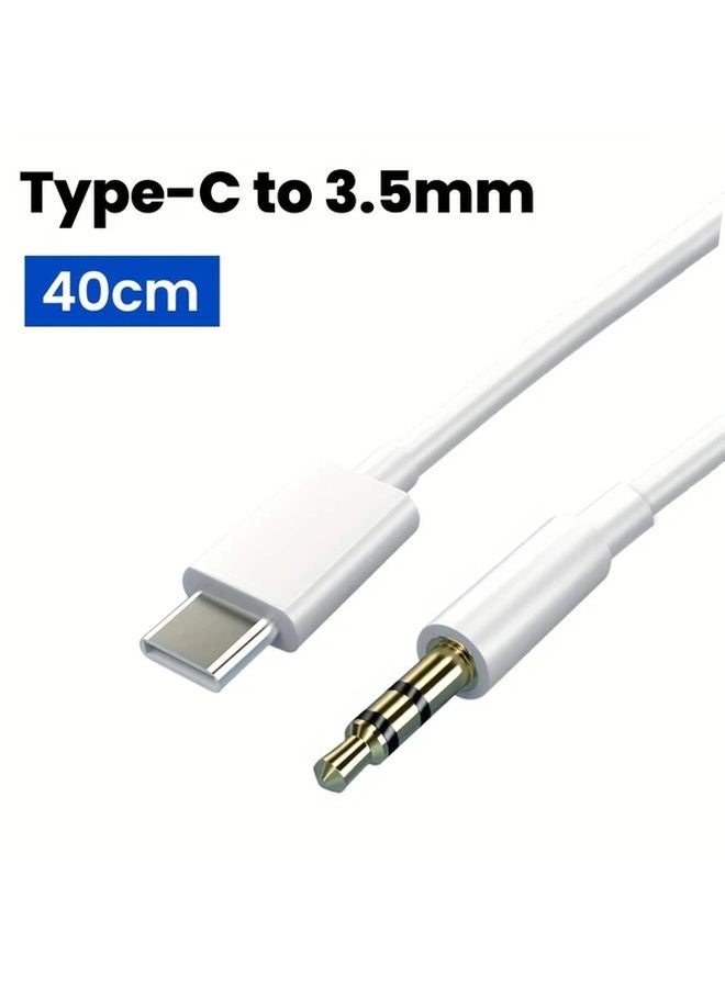White USB C To 3.5mm Audio Cable With 5W Charging For Home Car Headphones - Image 1