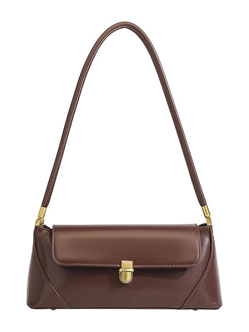 SIBY Classic PU Leather Shoulder Bag for Women | Stylish Retro Brown Underarm Purse with Gold Hardware & Durable Strap | Elegant Baguette Handbag for Office, Travel, Shopping, & Casual Outings - Image 1