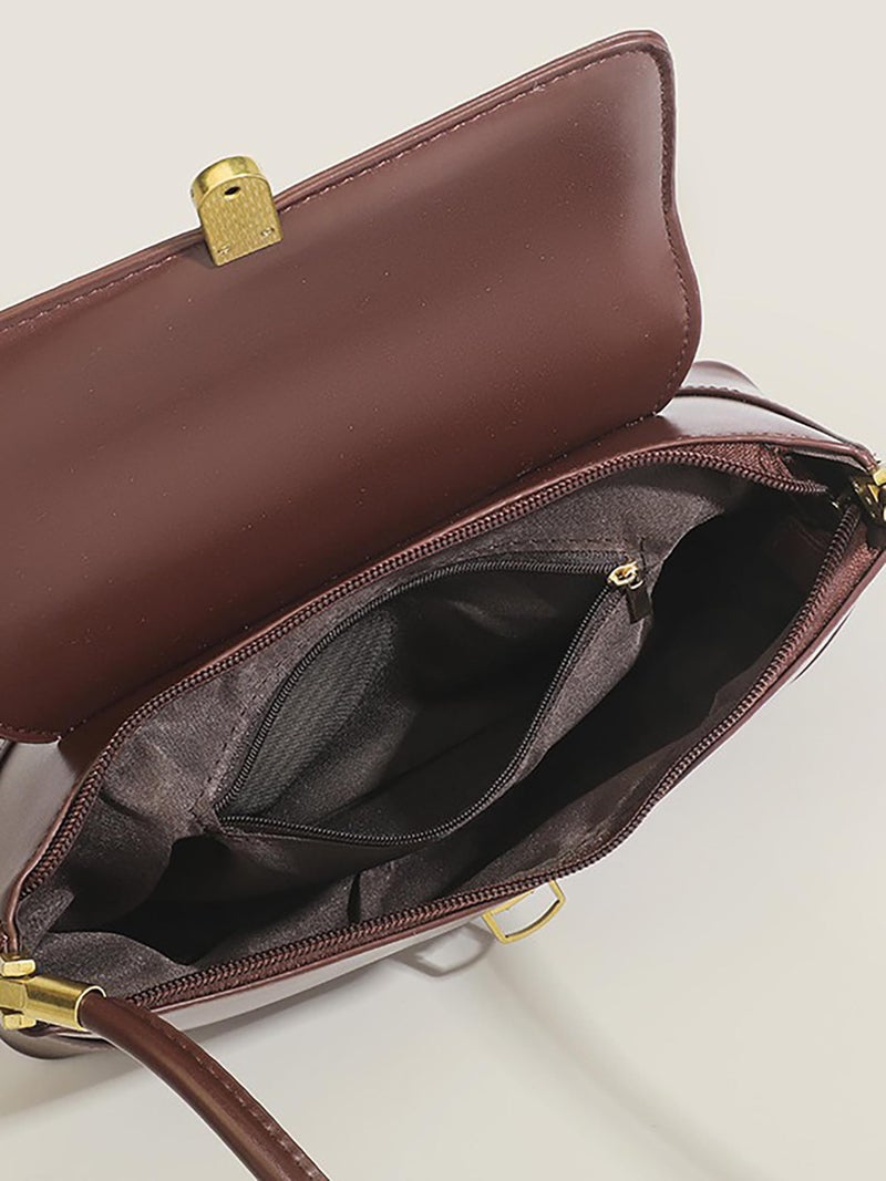 SIBY Classic PU Leather Shoulder Bag for Women | Stylish Retro Brown Underarm Purse with Gold Hardware & Durable Strap | Elegant Baguette Handbag for Office, Travel, Shopping, & Casual Outings - Image 4