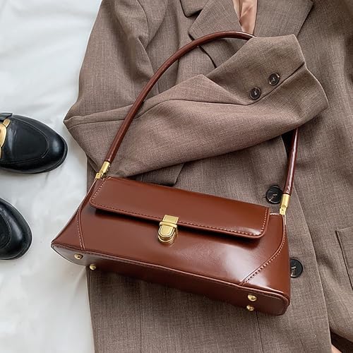 SIBY Classic PU Leather Shoulder Bag for Women | Stylish Retro Brown Underarm Purse with Gold Hardware & Durable Strap | Elegant Baguette Handbag for Office, Travel, Shopping, & Casual Outings - Image 3
