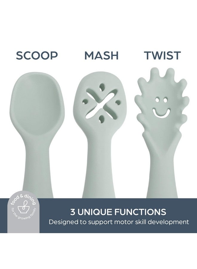 Dreambaby Scoop Mash and Twist Silicone Baby Spoon Set - 3 Stage Toddler Utensils for Baby Led Weaning - Soft Chew Training Spoons, Seafoam - Image 1