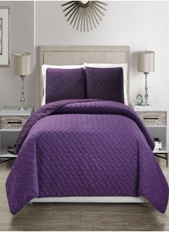 KingLinen Embossed Purple Reversible Bedspread/Quilt Set King  - Image 1