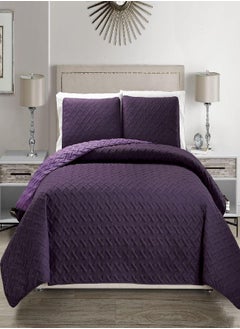 KingLinen Embossed Purple Reversible Bedspread/Quilt Set King  - Image 2