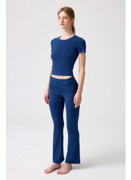 Los Ojos x Melodi Navy Blue Flared Flared Jersey Trousers  - Image 4