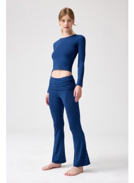 Los Ojos x Melodi Navy Blue Flared Flared Jersey Trousers  - Image 1