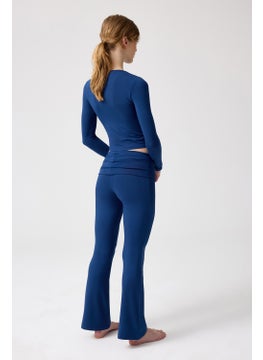 Los Ojos x Melodi Navy Blue Flared Flared Jersey Trousers  - Image 2