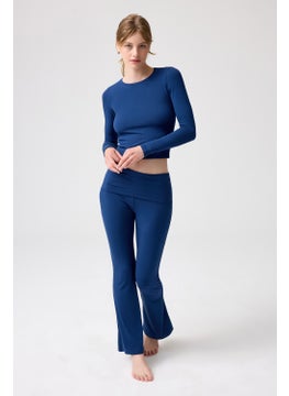 Los Ojos x Melodi Navy Blue Flared Flared Jersey Trousers  - Image 5