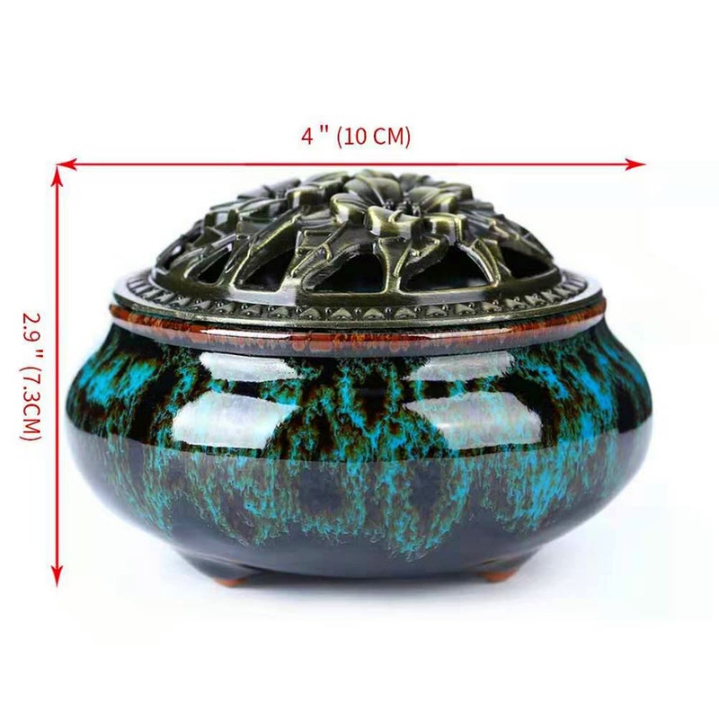 Lamdawn Ceramic Incense Burner With Incense Stick Holder + Insulation Use For Stick Or Coil Incense  Sage Cones And Frankincense (Fambe Blue) - Image 5
