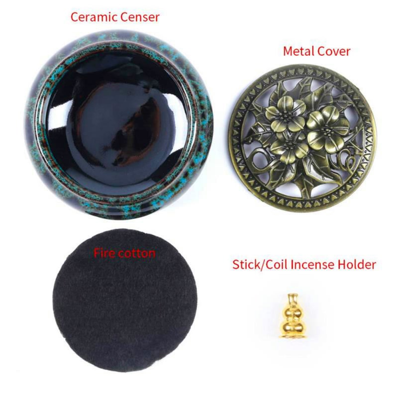 Lamdawn Ceramic Incense Burner With Incense Stick Holder + Insulation Use For Stick Or Coil Incense  Sage Cones And Frankincense (Fambe Blue) - Image 3