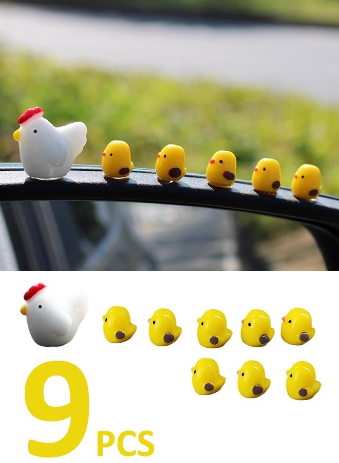 Car Ornament Mini Chickens 9PCS Cute Rearview Mirror Dashboard Center Console Display Decorations, Funny Interior Car Accessories for Automotive Window Home Office Garden - Image 1