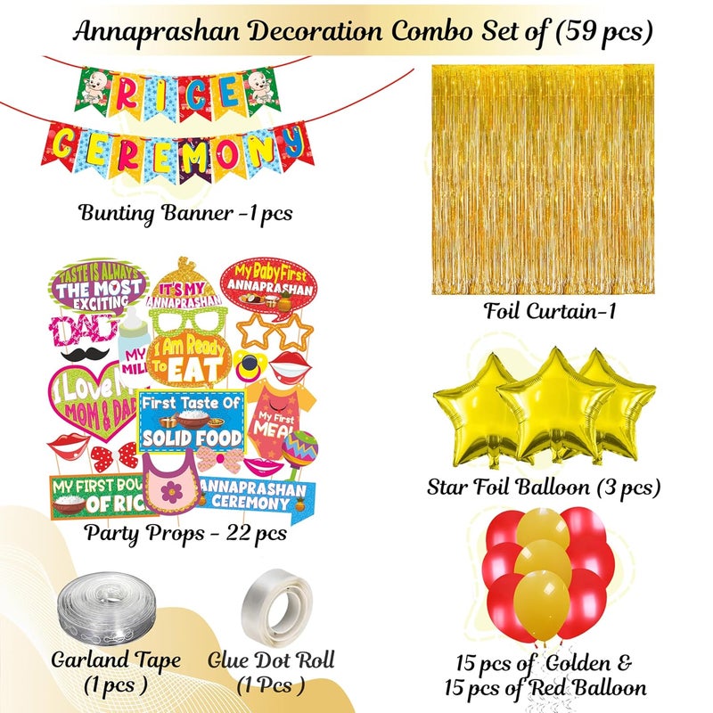 Wobbox Shubh Annaprashan Decoration Items Set which Includes Baby annaprashan Ceremony Props Subh Annaprashan Banner Rice Ceremony Decorations Items60 Pcs SetFP5735 - Image 2