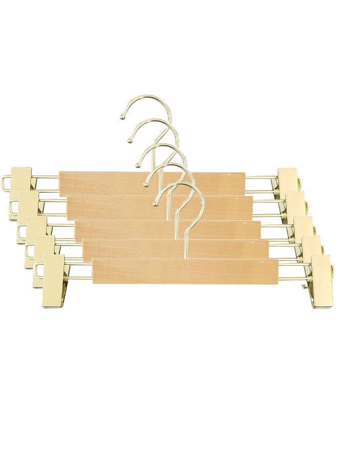 KLNAMAEAAN Pack of 5 Non-Slip Seamless Multi-Function Belt Clip Solid Wood Imitation Gold Hook Hanger  - Image 1