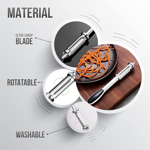 SUPRO Peeler for Vegetables and Fruits Kitchen Tools 3 in 1 Multifunctional Kitchen use Vegetables Julienne Peeler for Salad Preparation, Durable Vegetable Tools Stainless Steel (Silver/Black) - Image 4