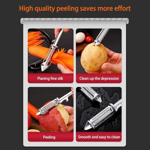 SUPRO Peeler for Vegetables and Fruits Kitchen Tools 3 in 1 Multifunctional Kitchen use Vegetables Julienne Peeler for Salad Preparation, Durable Vegetable Tools Stainless Steel (Silver/Black) - Image 3