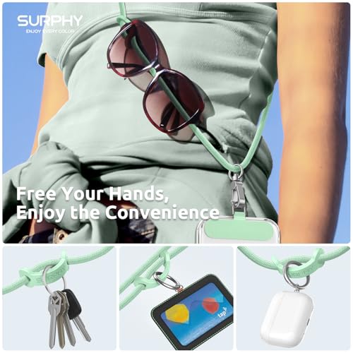 SURPHY Phone Lanyard, Adjustable Phone Strap Crossbody with 2 Pack Phone Tether Tab, Premium Metal Buckles, Skin-Friendly, Universal Cell Phone Lanyard Crossbody for Women and Men, Green - Image 3