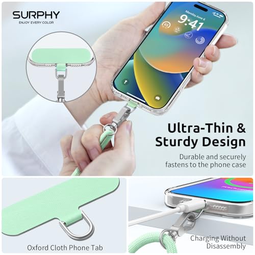 SURPHY Phone Lanyard, Adjustable Phone Strap Crossbody with 2 Pack Phone Tether Tab, Premium Metal Buckles, Skin-Friendly, Universal Cell Phone Lanyard Crossbody for Women and Men, Green - Image 4