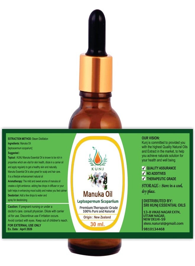 KUNJ Manuka Essential Oil (Leptospermum scoparium) 30ML - 100% Pure & Natural, Undiluted, Steam Distilled - Therapeutic Grade Oil for Skin, Hair, Oily Skin, Brittle Nails, Aromatherapy & Diffuser - Image 4