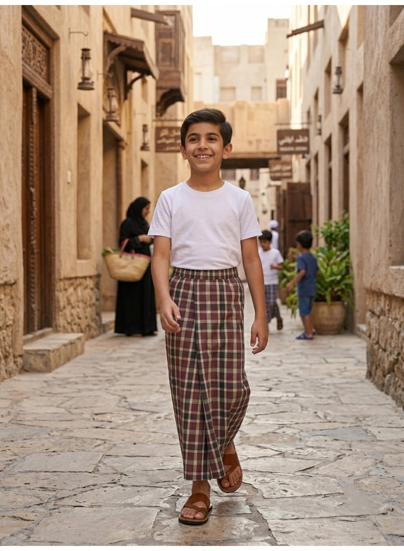 BHNS Boys’ elastic summer wrap robe — very comfortable and cool for kids. Light and soft boys’ izar-style robe, perfect for home, sleeping, or prayer time. - Image 1