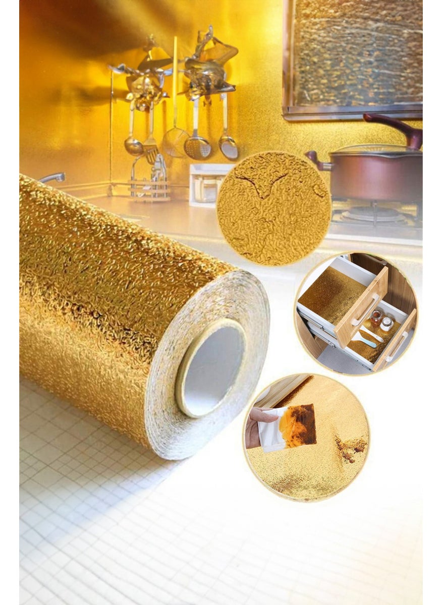 Markafox Estetik Gold Kitchen Foil Adhesive, Easy Cleaning Stylish Looking Foil 1m x 40CM  - Image 1